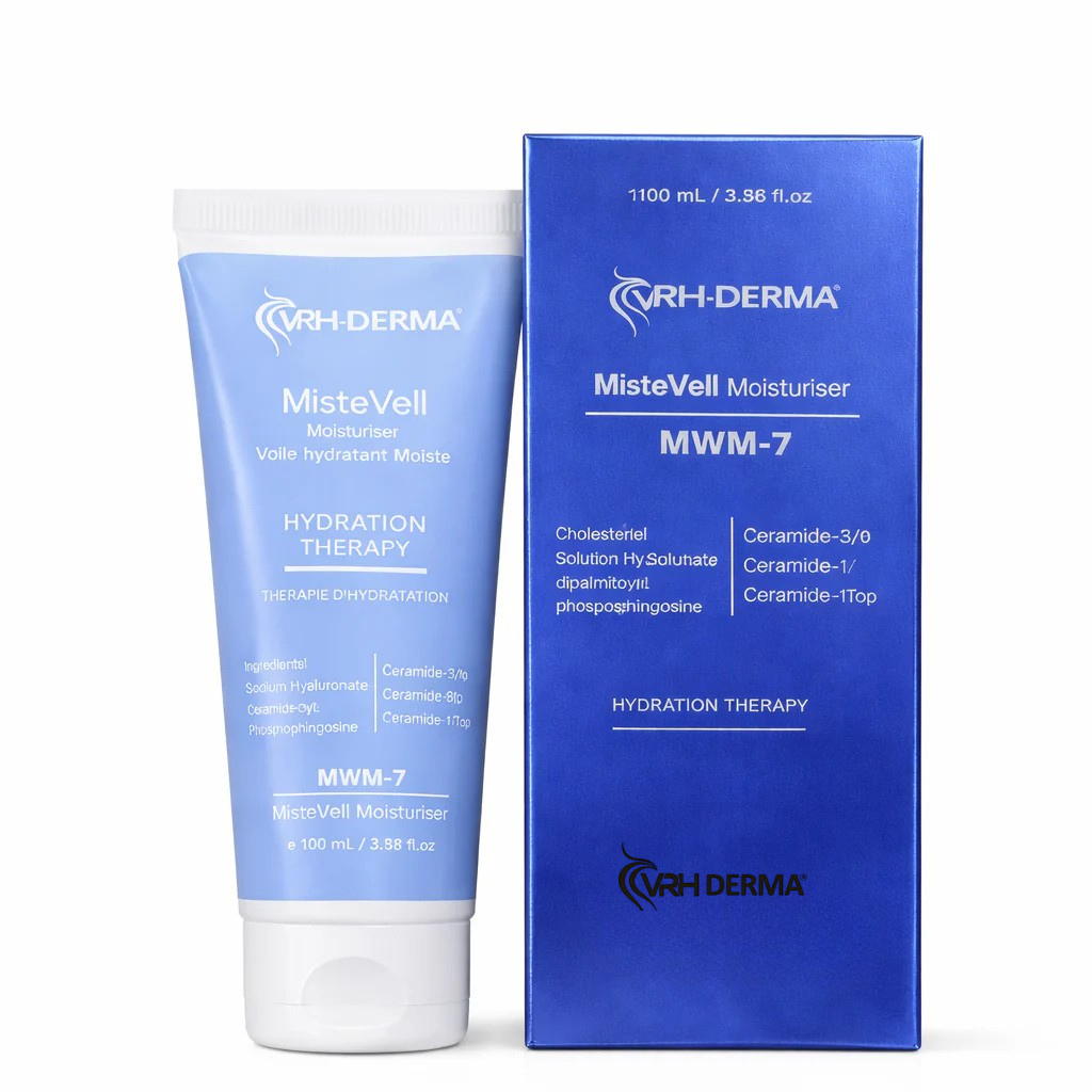 VRH Derma MisteVell Moisturiser MWM-7 tube and packaging on a white background
