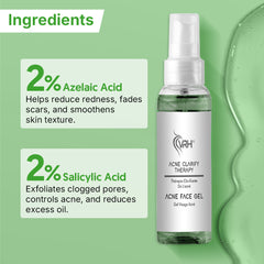 VRH Acne Face Gel with 2% Azelaic + 2% Salicylic | Targets Stubborn Acne & Breakouts | Controls Excess Oil | Reduces Acne Scars & Marks (40ml)