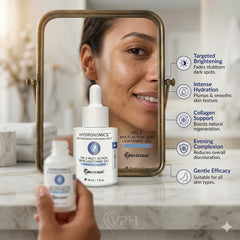 Hydronomics HQ2% Serum | HQ (2%), Vitamin C, Kojic Acid, Salicylic Acid, Hyaluronic Acid & Alpha Arbutin | Gentle Dark Spot Corrector & Brightening Serum | Hydrates & Smooths Skin for All Skin Types