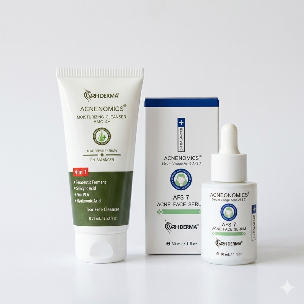 VRH Derma Acnonomics Complete Acne Repair Combo - 4-in-1 Face Cleanser (75ml) & AFS 7 Acne Face Serum (30ml) | pH Balanced Skincare Kit for Clear Skin
