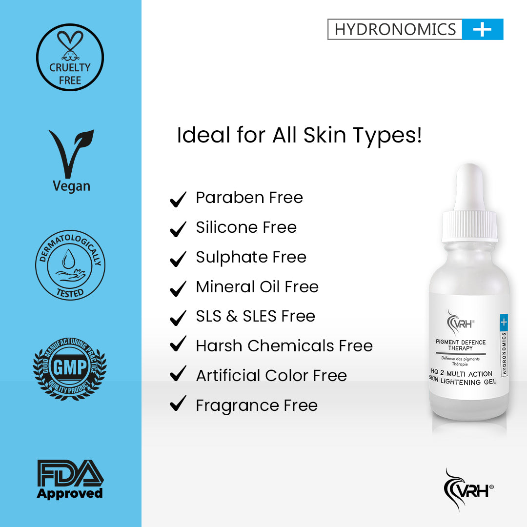 Hydronomics HQ2% Serum | HQ (2%), Vitamin C, Kojic Acid, Salicylic Acid, Hyaluronic Acid & Alpha Arbutin | Gentle Dark Spot Corrector & Brightening Serum | Hydrates & Smooths Skin for All Skin Types