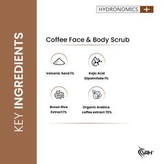 VRH Coffee Face & Body Scrub | With 70% Organic Arabica Coffee Extracts & Brown Rice Extracts | Deep Cleansing, Powerful De Tan & Intense Exfoliation | Clears Pigmentation & Remove Dead Skin Cells For Complete Rejuvenation & Nourishment (200gm) | VRH