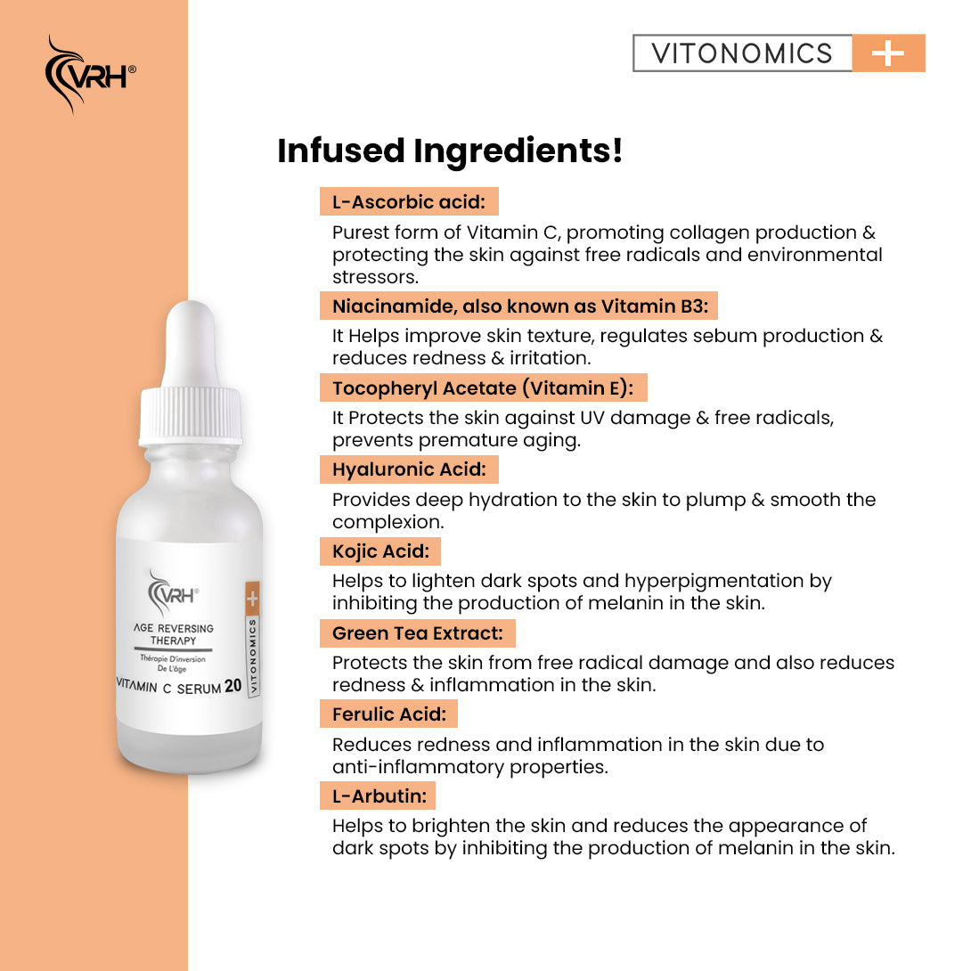 Vitamin C 20% Serum 30ml | With L-Ascorbic Acid, Hyaluronic Acid, Niacinamide & Kojic Acid | Brightens, Hydrates & Reduces Dark Spots | Anti-Aging & Skin Tone Correcting Formula for Radiant Skin