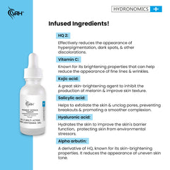 Hydronomics HQ2% Serum | HQ (2%), Vitamin C, Kojic Acid, Salicylic Acid, Hyaluronic Acid & Alpha Arbutin | Gentle Dark Spot Corrector & Brightening Serum | Hydrates & Smooths Skin for All Skin Types