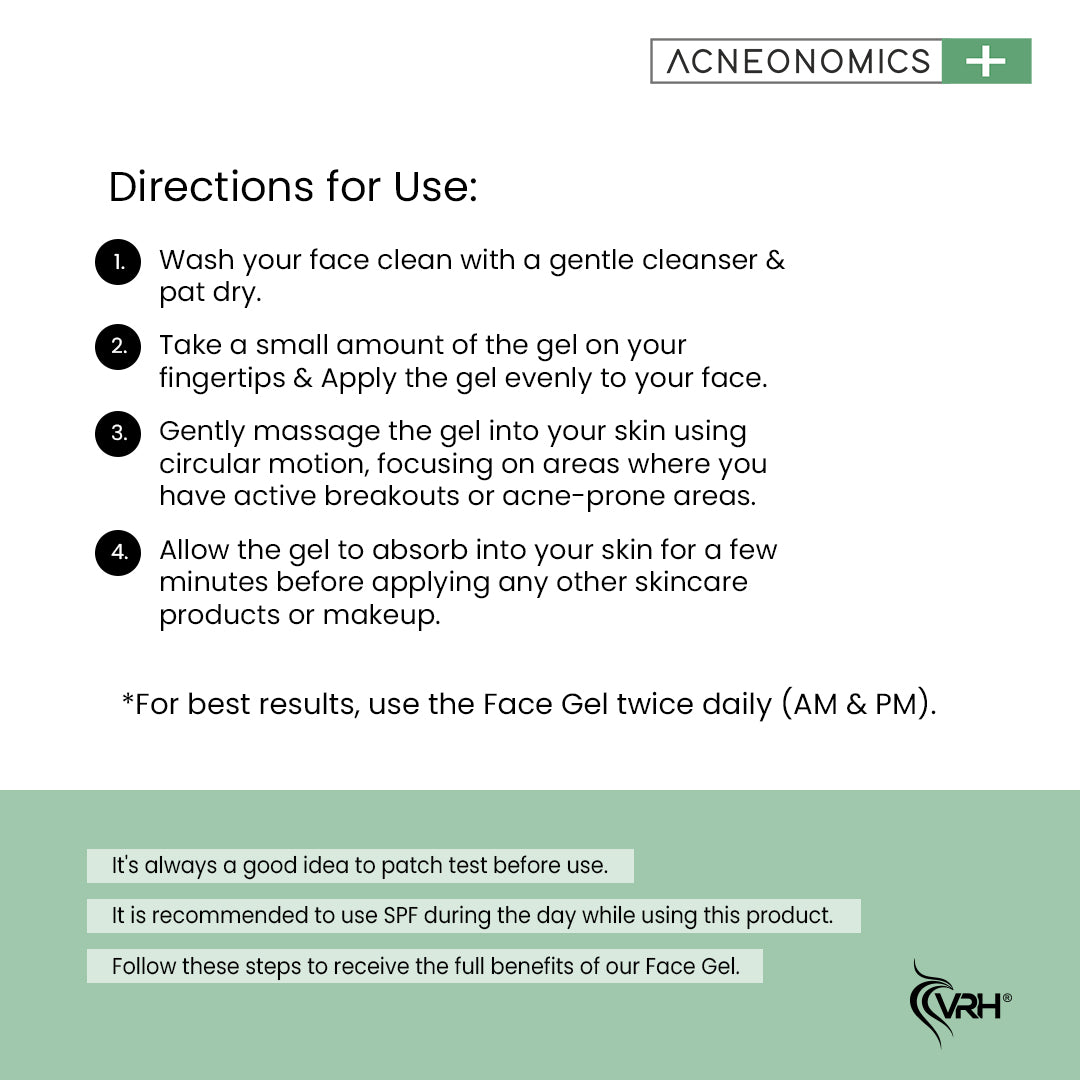 VRH Acne Face Gel with 2% Azelaic + 2% Salicylic | Targets Stubborn Acne & Breakouts | Controls Excess Oil | Reduces Acne Scars & Marks (40ml)