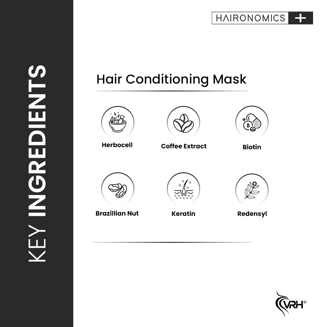 VRH Hair Conditioning Mask | Nourishes & Stimulates Hair Follicles | Encourages Pore Opening & Faster Hair Growth | Features Herbocell, Coffee Extract & Hydrolyzed Biotin | Infused with Brazilian Nut | Unisex | (200ml)