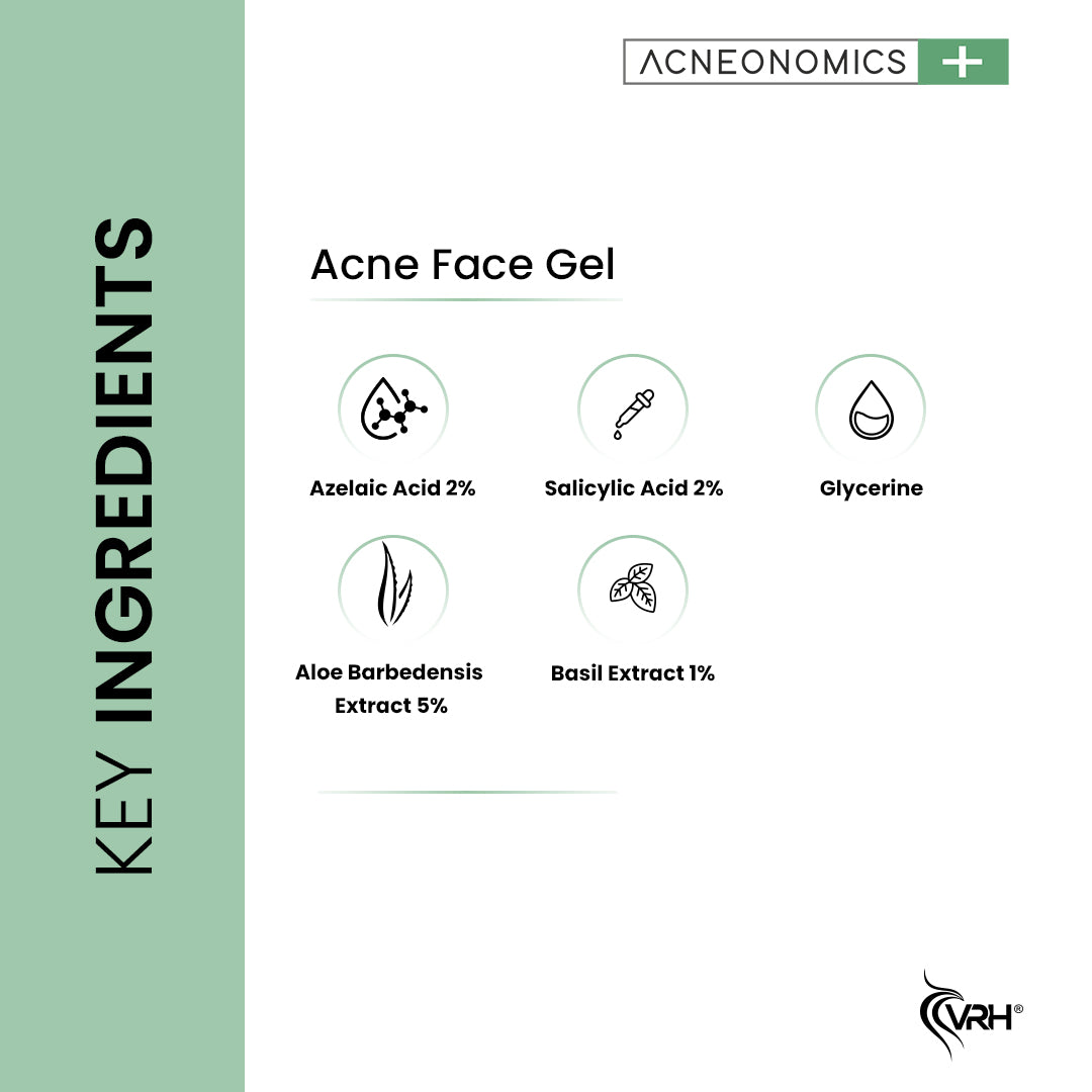 VRH Acne Face Gel with 2% Azelaic + 2% Salicylic | Targets Stubborn Acne & Breakouts | Controls Excess Oil | Reduces Acne Scars & Marks (40ml)