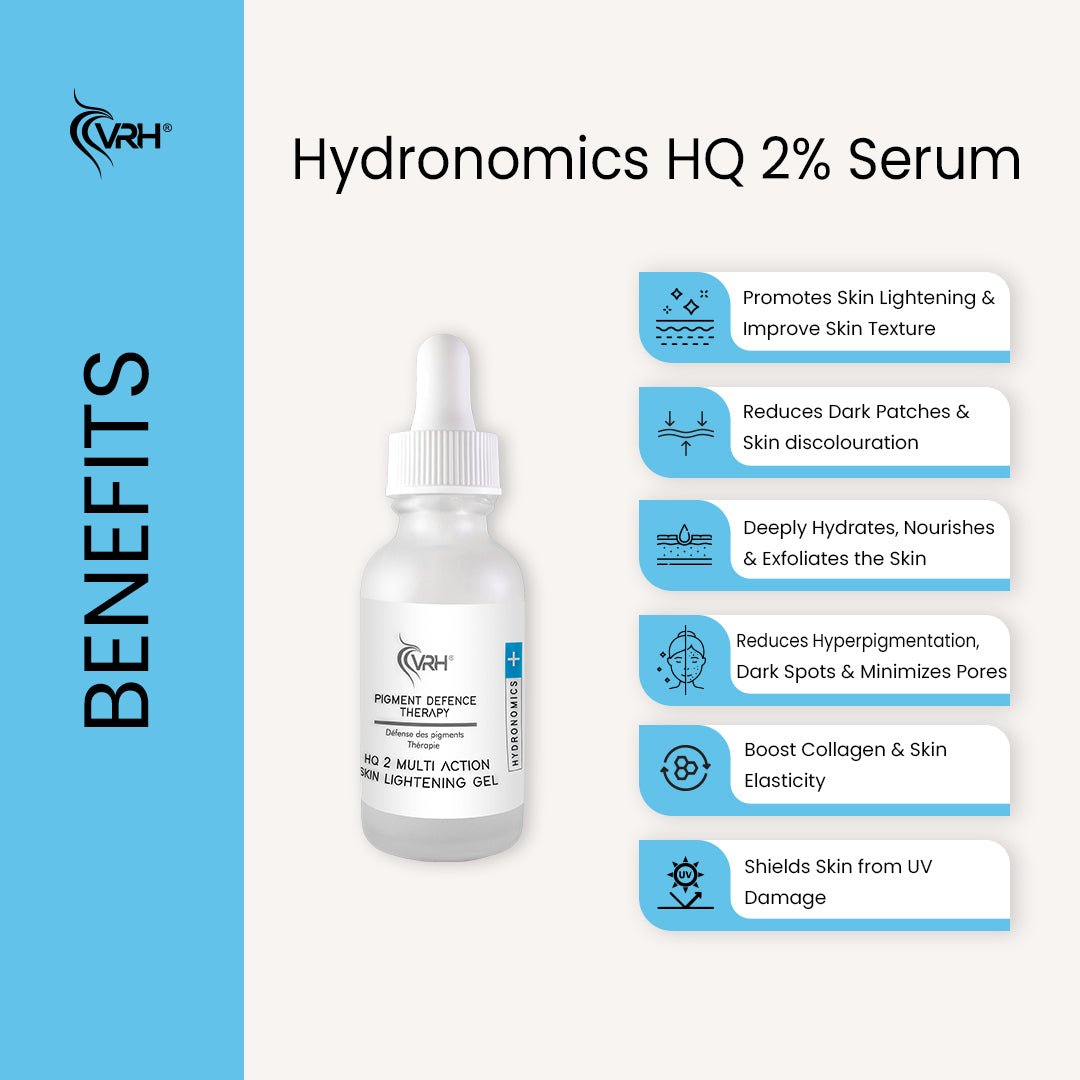 Hydronomics HQ2% Serum | HQ (2%), Vitamin C, Kojic Acid, Salicylic Acid, Hyaluronic Acid & Alpha Arbutin | Gentle Dark Spot Corrector & Brightening Serum | Hydrates & Smooths Skin for All Skin Types