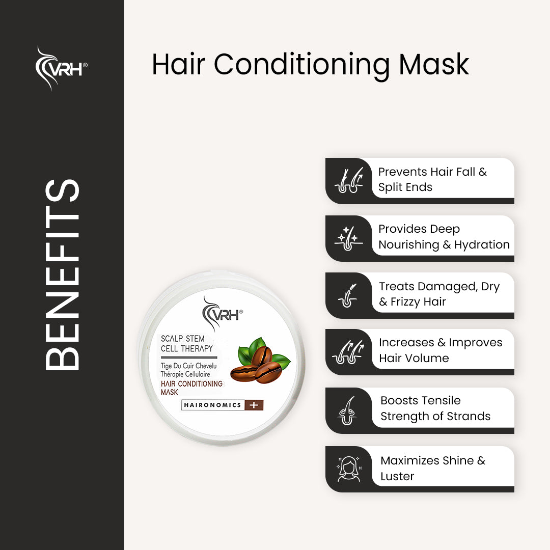 VRH Hair Conditioning Mask | Nourishes & Stimulates Hair Follicles | Encourages Pore Opening & Faster Hair Growth | Features Herbocell, Coffee Extract & Hydrolyzed Biotin | Infused with Brazilian Nut | Unisex | (200ml)