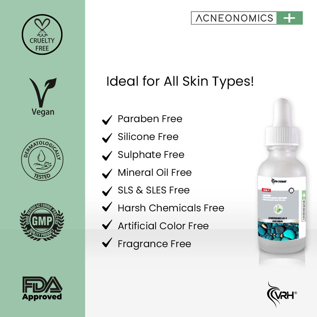 Acne Face Serum with 2% Salicylic + 10% Azelaic + 10% Niacinamide + Zinc | Reduces Stubborn Acne & Breakouts | Reduces Acne Marks & Dark Spot (30ml)