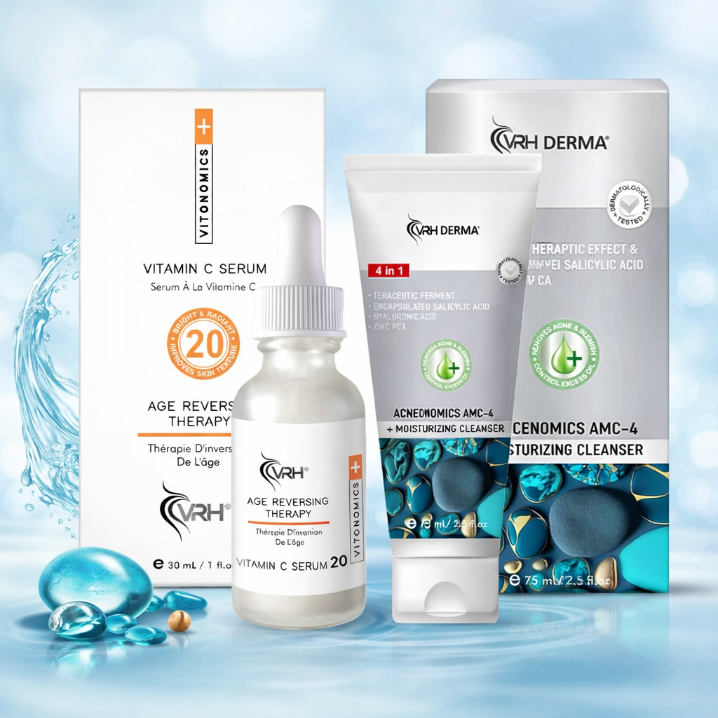 Vitamin C Cleanser & Vitamin C Serum 20 Combo | With Niacinamide, Ferulic Acid & Vitamin E | Brightens Skin, Reduces Dark Spots & Evens Skin Tone | 75ml + 30ml | For Men & Women