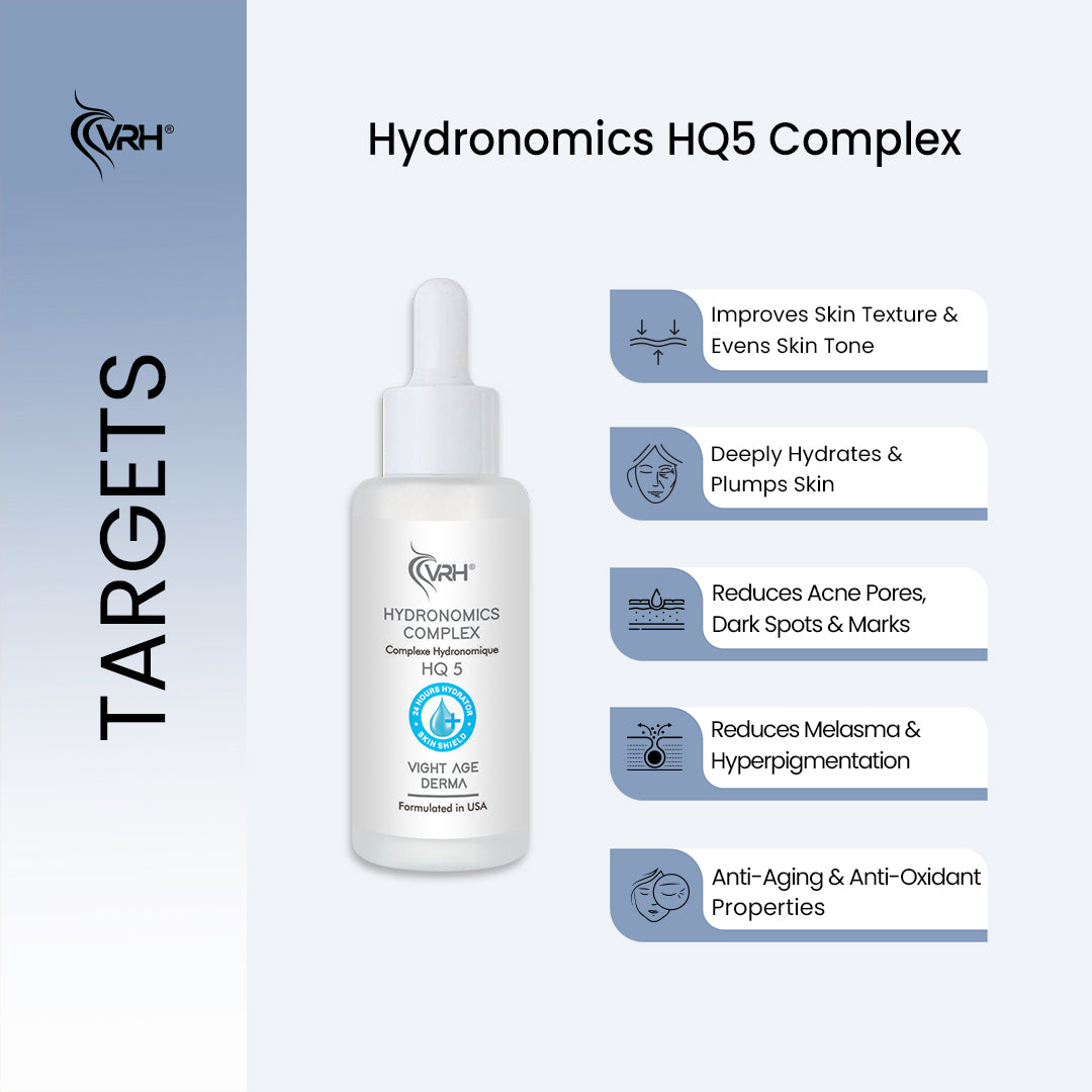 HQ5 Hydronomics Complex Serum 30ml | Vitamin C, HQ (5%), Kojic Acid, Salicylic Acid, Alpha Arbutin, Hyaluronic Acid | Brightens, Smooths & Hydrates Skin | For All Skin Types | Dark Spot Reduction & Radiance Boost