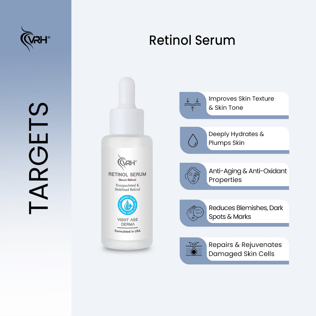 Retinol Serum 30ml | With Hyaluronic Acid, Ferulic Acid, Alpha Arbutin & Vitamin E | Anti-Aging, Brightening & Hydrating Formula | Reduces Fine Lines & Dark Spots | For All Skin Types