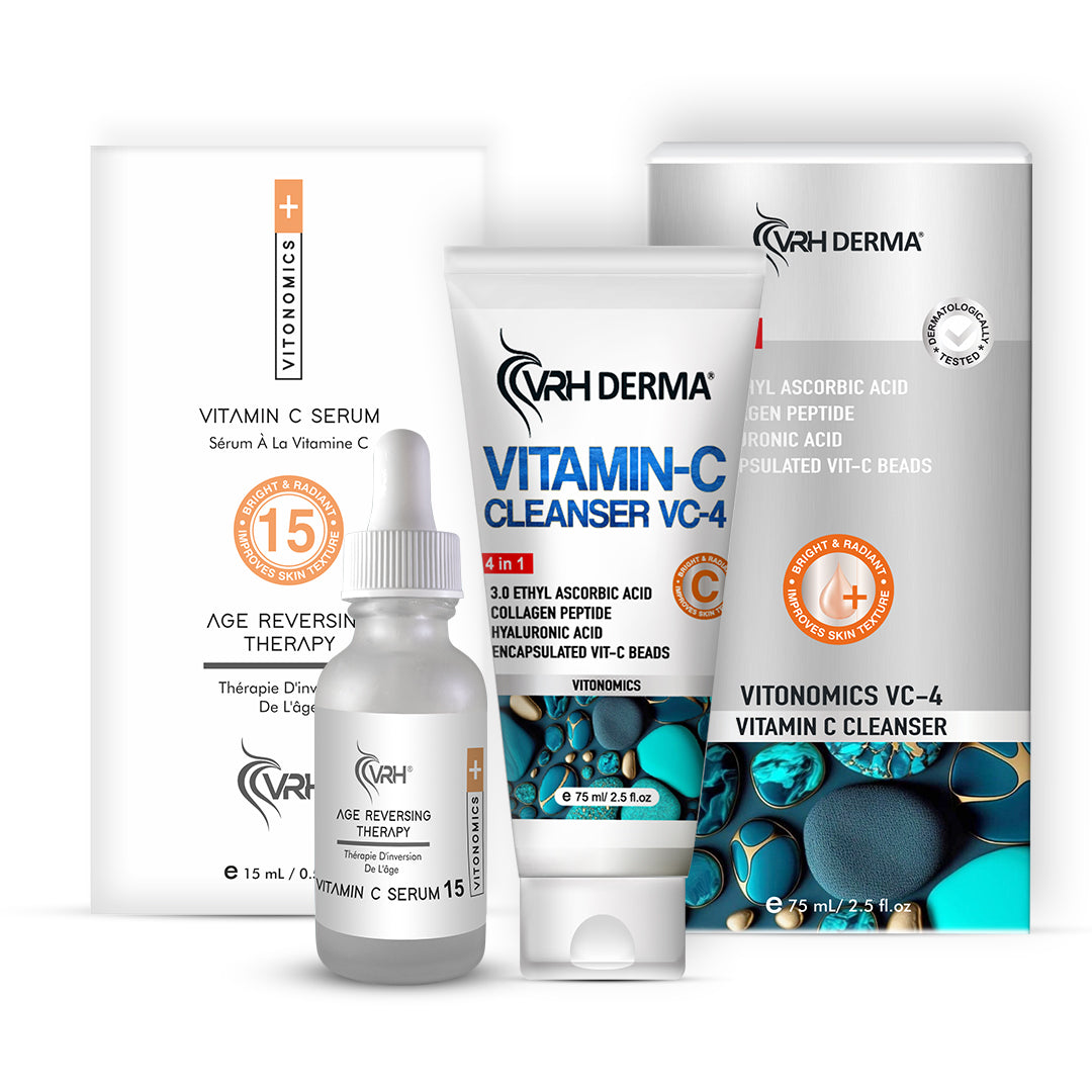 Vitamin C Cleanser & Vitamin C Serum 15 Combo | With Niacinamide, Ferulic Acid & Vitamin E | Brightens Skin, Fades Dark Spots & Evens Skin Tone | 75ml + 15ml | For Men & Women