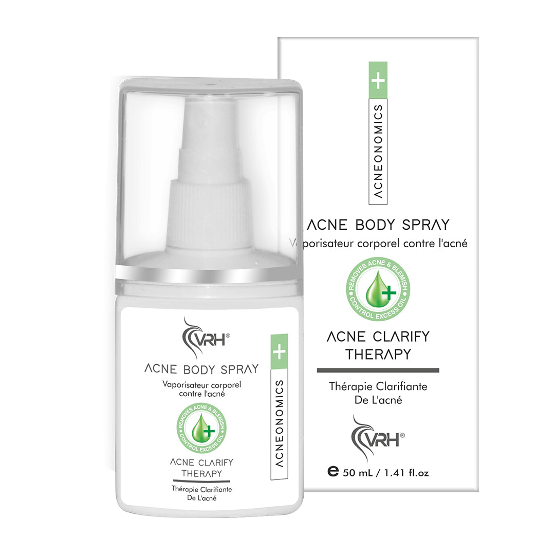 VRH Acne Control Body Spray | Triple Acid Blend with Salicylic, Azelaic & Mandelic Acids | Clarifying Niacinamide & Tea Tree | Zinc Oxide Protection | Soothes & Balances with Seaweed & Tazetta Bulb | Clearer Skin for All Ages | 50ml