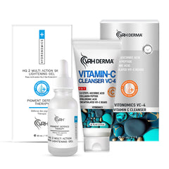 HQ2 & Vitamin C Cleanser Complete Skincare Combo | With Kojic Acid, Alpha Arbutin, and Vitamin E | Fades Dark Spots, Reduces Pigmentation & Brightens Skin | 75ml + 40gm | For Men & Women