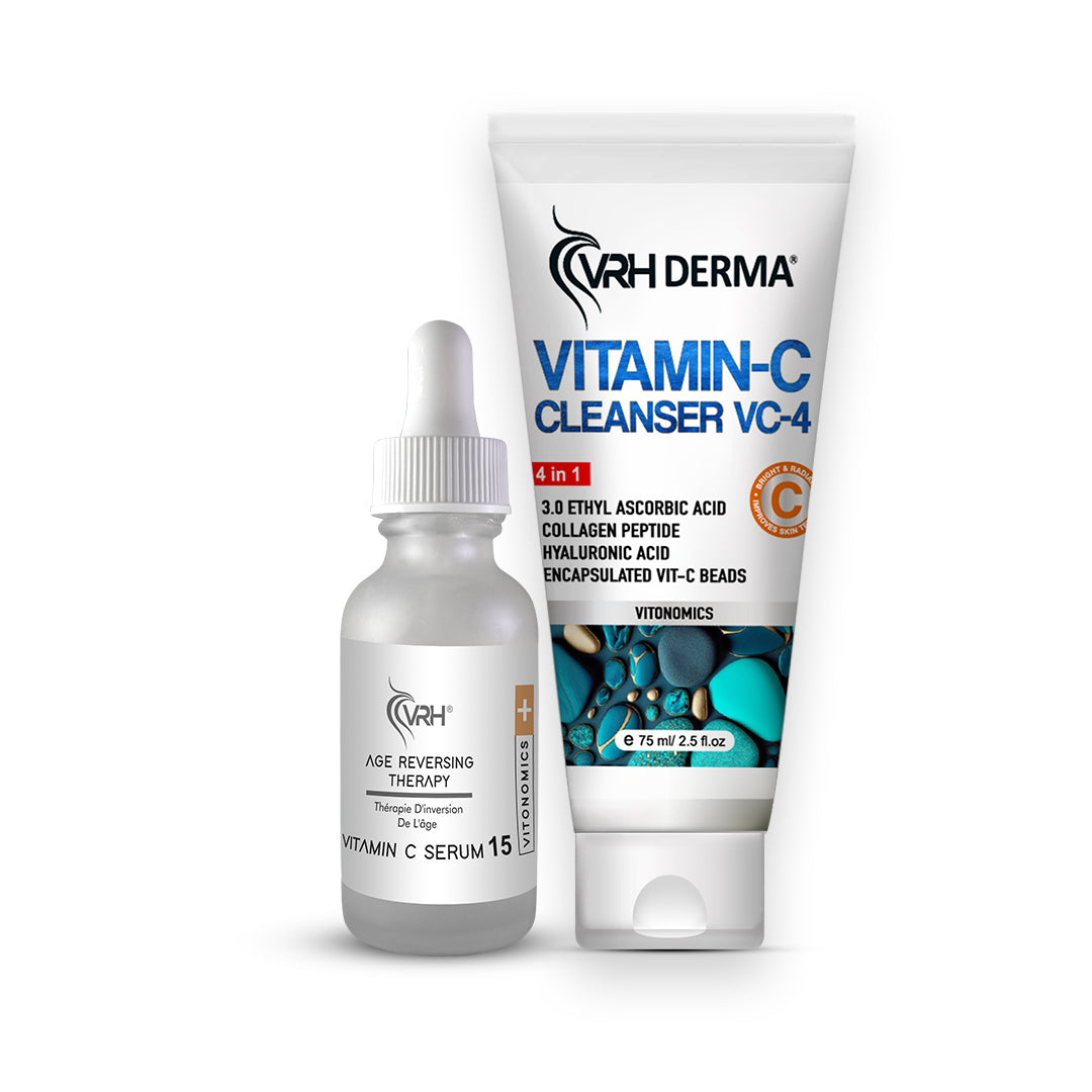 Vitamin C Cleanser & Vitamin C Serum 15 Combo | With Niacinamide, Ferulic Acid & Vitamin E | Brightens Skin, Fades Dark Spots & Evens Skin Tone | 75ml + 15ml | For Men & Women