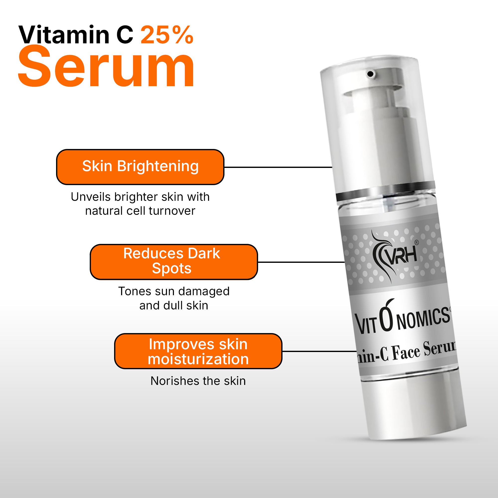 VRH Vitamin C Face Serum 25% | Potent Formula for Improved Skin Texture & Radiance | Dark Spots | With L-Ascorbic Acid, Niacinamide & Vitamin E | Brightening Ascorbyl Glucoside & Ferulic | Unisex | 15ml