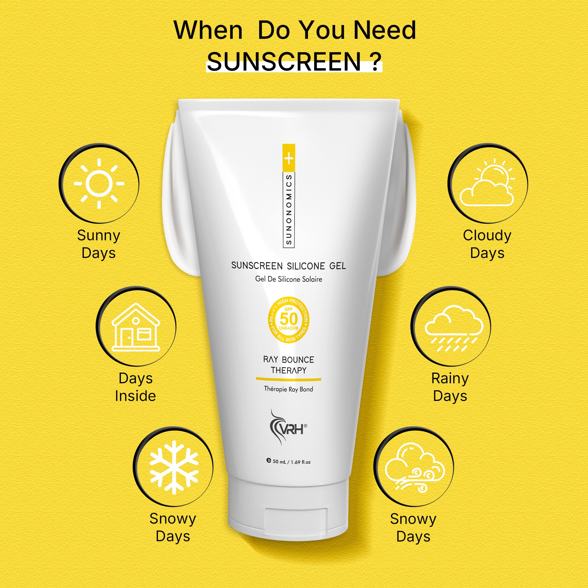 Advanced Sunscreen Silicone Gel SPF 50 PA+++ | Broad-Spectrum UV Protection | Lightweight, Non-Greasy & Water-Resistant | Suitable for All Skin Types | 50ml