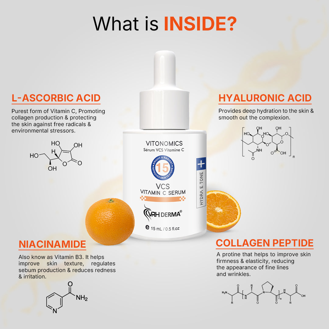 VRH Vitamin C 15% Serum | Potent Antioxidant Blend with Vitamin E & Hyaluronic Acid for Brightening, Anti-Aging & Hydration | Reduces Dark Spots & Fine Lines | 15 ml