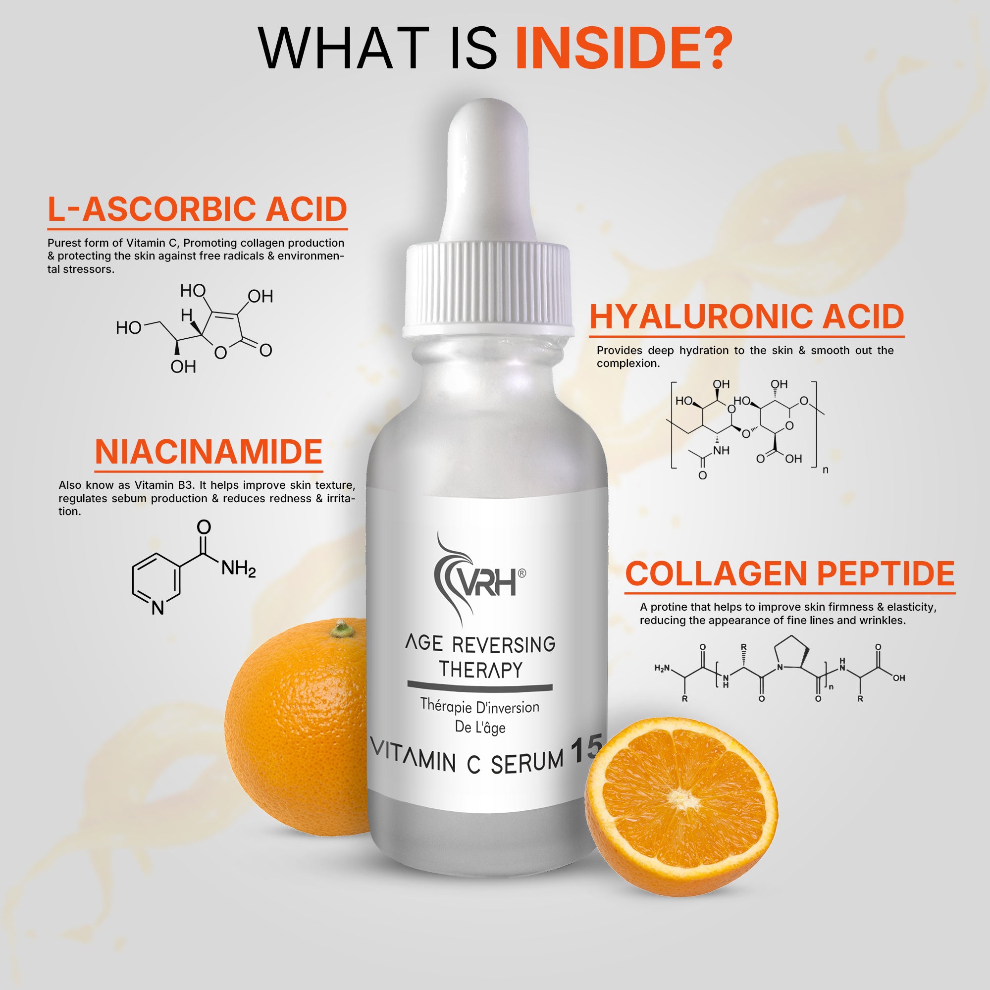 VRH Vitamin C 15% Serum | Potent Antioxidant Blend with Vitamin E & Hyaluronic Acid for Brightening, Anti-Aging & Hydration | Reduces Dark Spots & Fine Lines | 15 ml