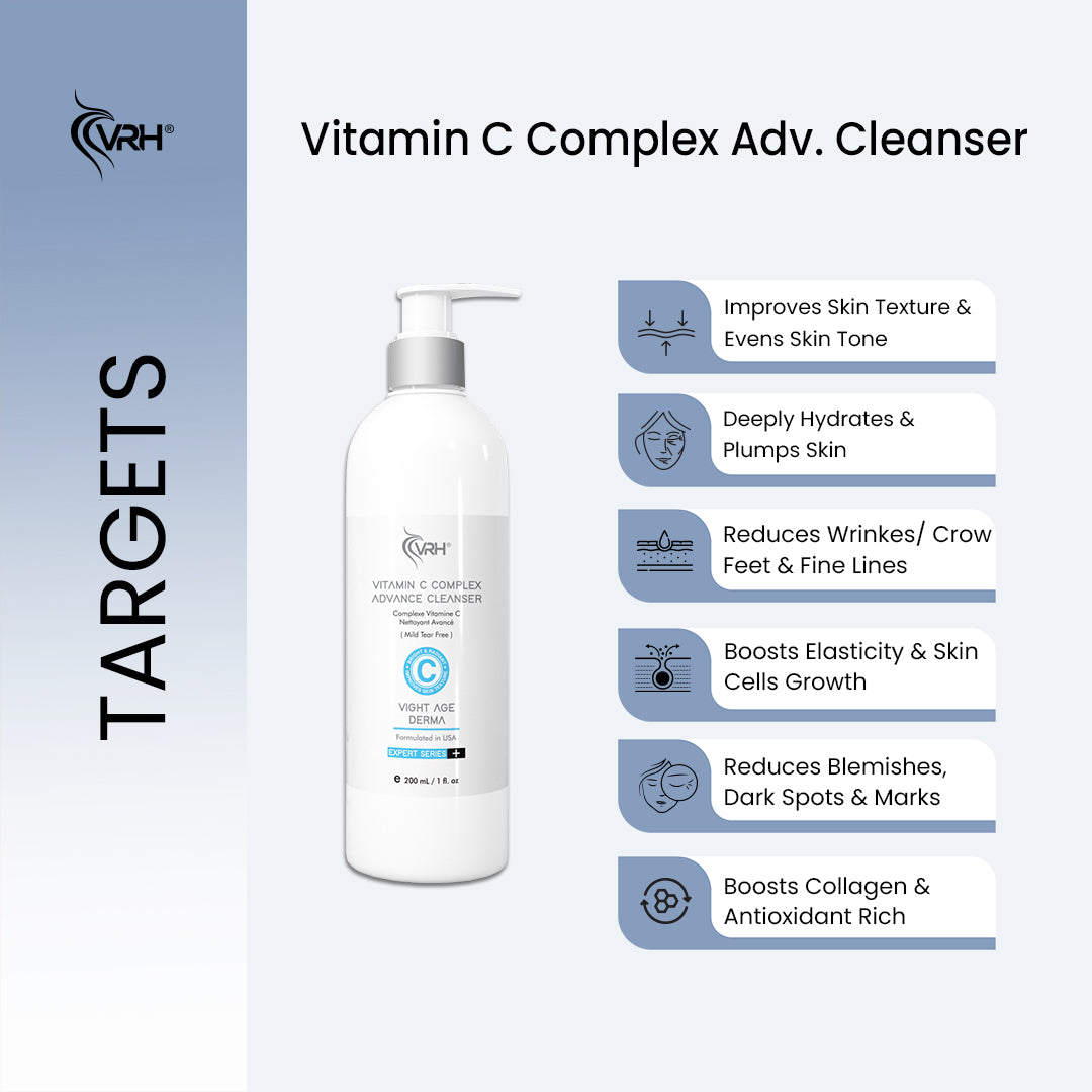 Vitamin C Complex Advanced Cleanser 200ml | With L-Ascorbic Acid, Hyaluronic Acid, Niacinamide & Collagen Peptide | Brightening & Hydrating Face Wash | Smooths, Firms & Evens Skin Tone | For All Skin Types