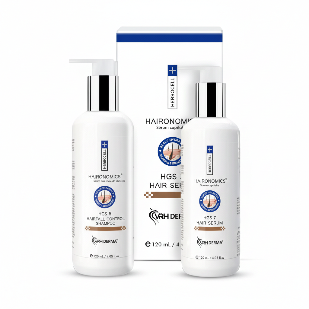 VRH Derma Hairnomics Hair Growth Combo - HCS 5 Shampoo (120ml) & HGS 7 Hair Serum (120ml) for Hair Fall Control & Scalp Health