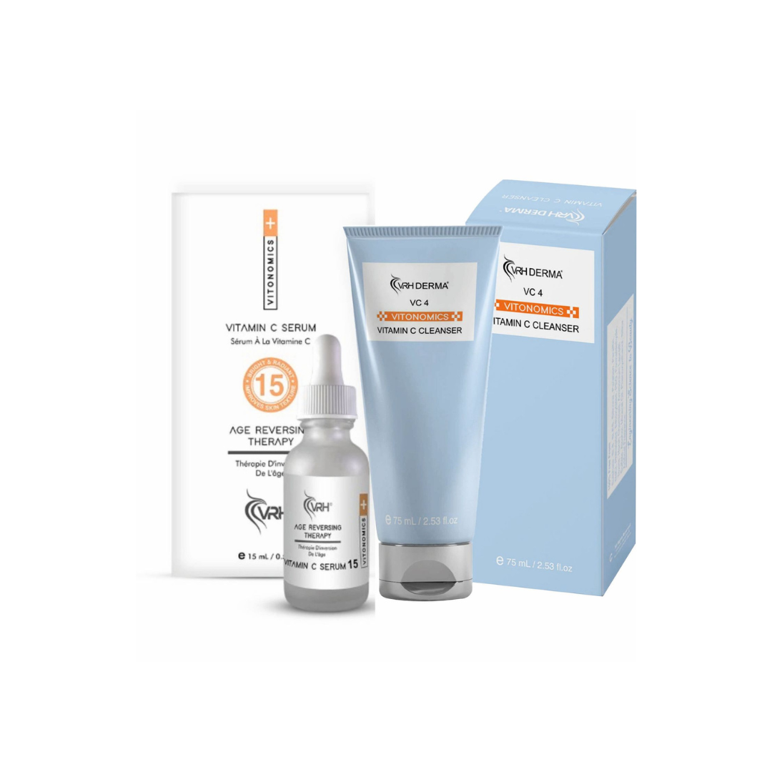 Vitamin C Cleanser & Vitamin C Serum 15 Combo | With Niacinamide, Ferulic Acid & Vitamin E | Brightens Skin, Fades Dark Spots & Evens Skin Tone | 75ml + 15ml | For Men & Women
